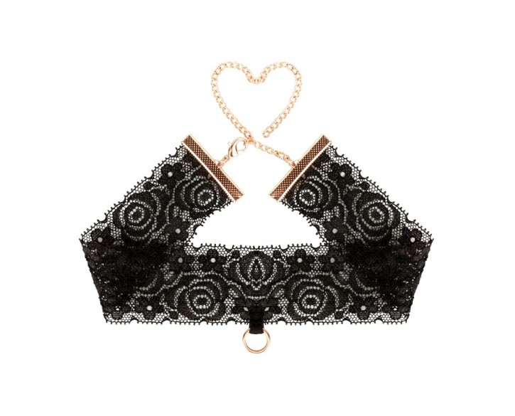 Мереживні наручники та комір Rosy Gold - Lace Cuffs and Collar - Black