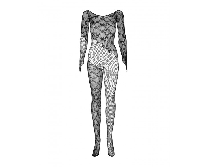 Бодістокінг Obsessive Bodystocking F210 S/M/L black, рукава-мітенки, сітка, кольорове мереживо