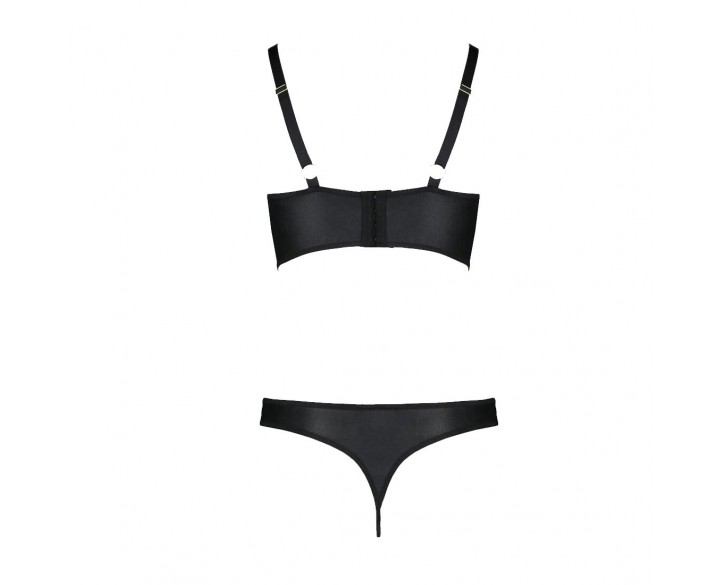 Комплект з екошкіри Passion Malwia Bikini 4XL/5XL black, з люверсами та ремінцями, бра, трусики