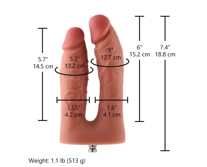 Подвійний фалоімітатор для секс-машин Hismith Silicone Double Penetrator Dildo, система KlicLok