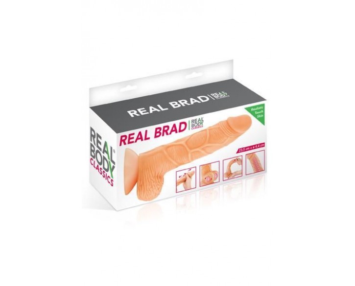 Фалоімітатор із рухомою крайньою плоттю Real Body — Real Brad, діаметр 4,5 см, TPE