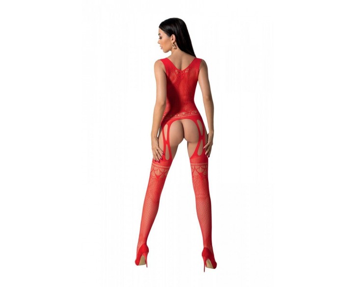 Бодістокінг з плетінням на грудях Passion BS099 One Size, red, відкритий доступ, імітація підв’язок