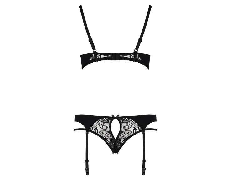 Комплект білизни PAULINE SET black XXL/XXXL - Passion: стрепи: ліф, стрінги і пояс для панчох