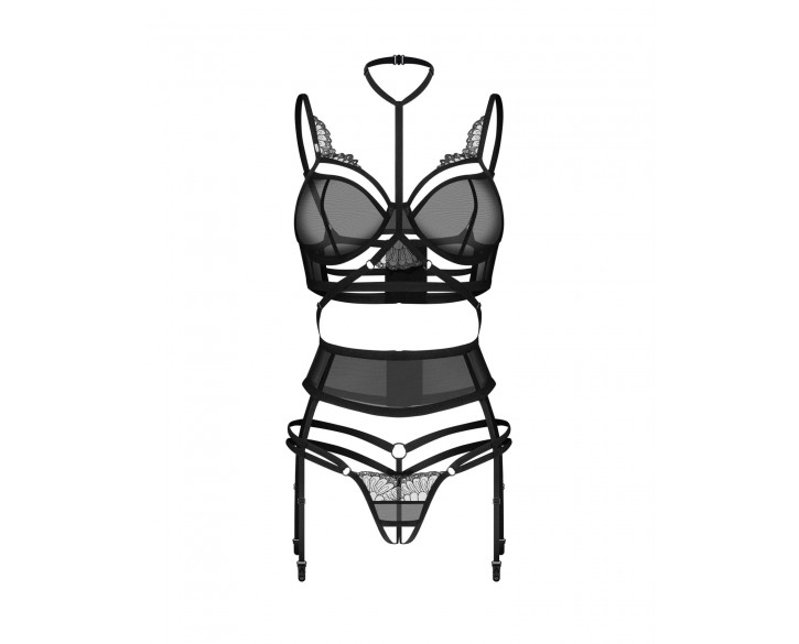 Комплект Obsessive Premisis Black 3-pcs crotchless set 2XL/3X