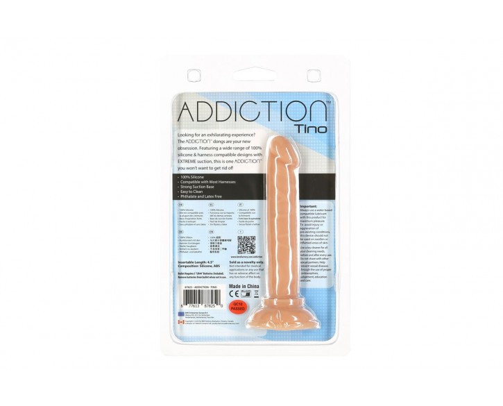 Фалоімітатор ADDICTION Tino 5.25″ Silicone Dildo, присоска, діаметр 1,9 см, віброкуля в подарунок