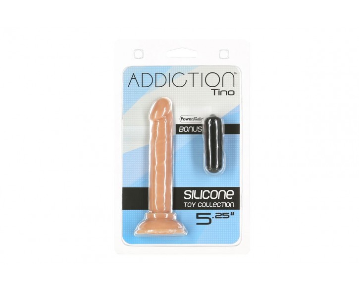 Фалоімітатор ADDICTION Tino 5.25″ Silicone Dildo, присоска, діаметр 1,9 см, віброкуля в подарунок