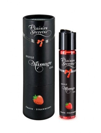 Масажна олія Plaisirs Secrets Strawberry (59 мл) з афродизіаками, їстівна, подарункова упаковка