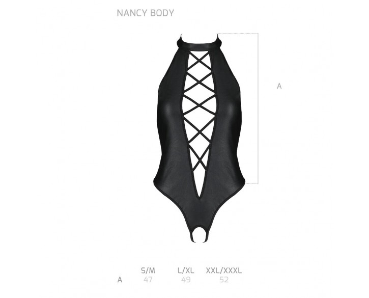 Боді з еко-шкіри з імітацією шнурівки та відкритим доступом Nancy Body black L/XL - Passion