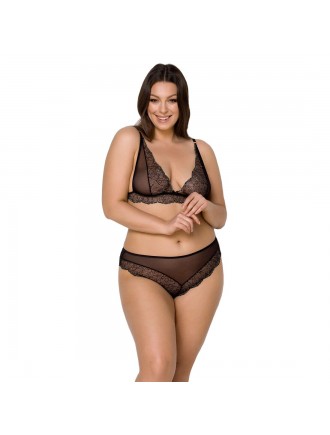 Комплект білизни Passion Amberly Set 4XL/5XL black, ліф, трусики бразиліана, люрексова нитка