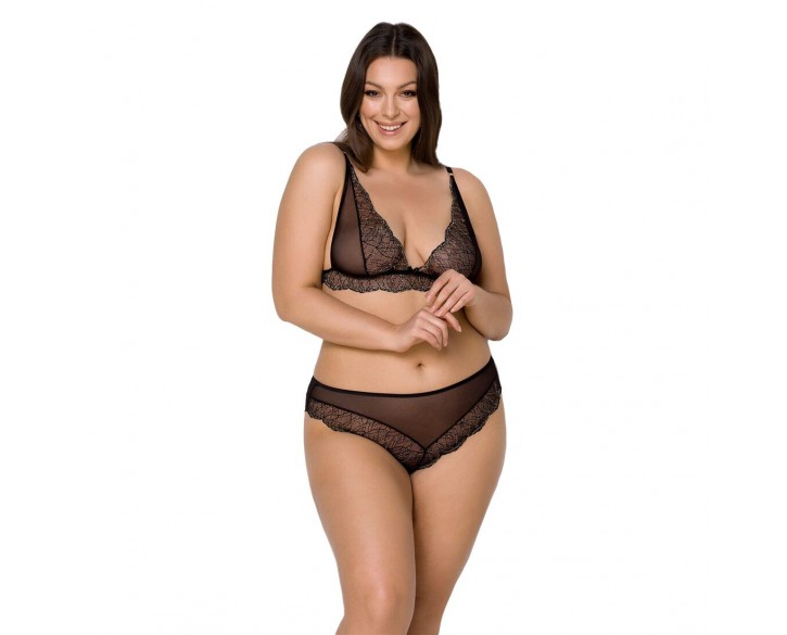 Комплект білизни Passion Amberly Set 4XL/5XL black, ліф, трусики бразиліана, люрексова нитка