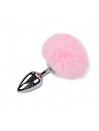 Металева анальна пробка Кролячий хвостик Alive Fluffy Plug L Pink, діаметр 3,9 см