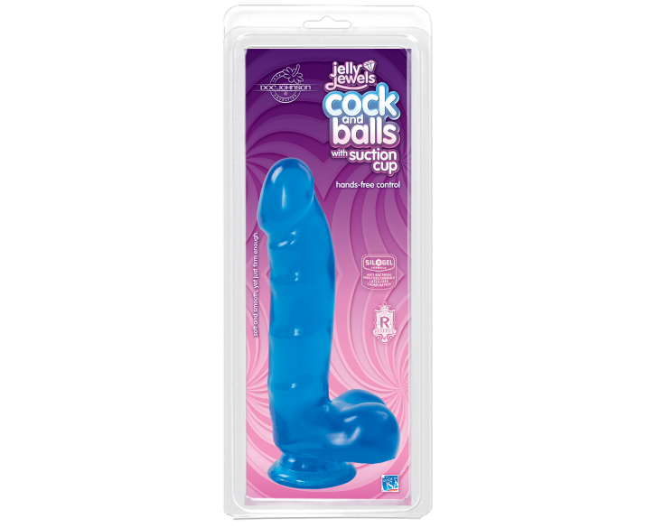 Фалоімітатор Doc Johnson Jelly Jewels Cock & Balls Blue, діаметр 3,6 см, антибактеріальний ПВХ