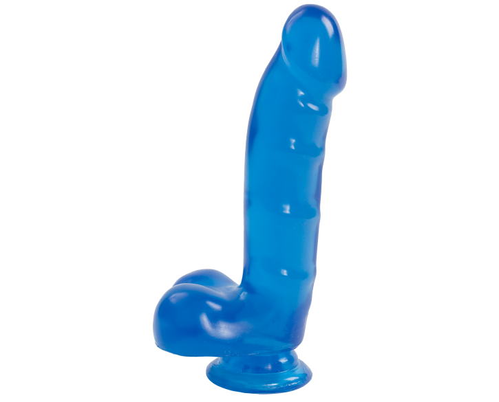 Фалоімітатор Doc Johnson Jelly Jewels Cock & Balls Blue, діаметр 3,6 см, антибактеріальний ПВХ