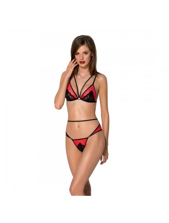 Комплект білизни Passion PEONIA SET L/XL red, бра, трусики