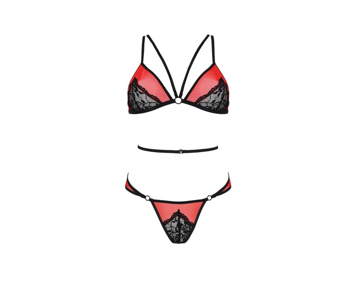 Комплект білизни Passion PEONIA SET L/XL red, бра, трусики