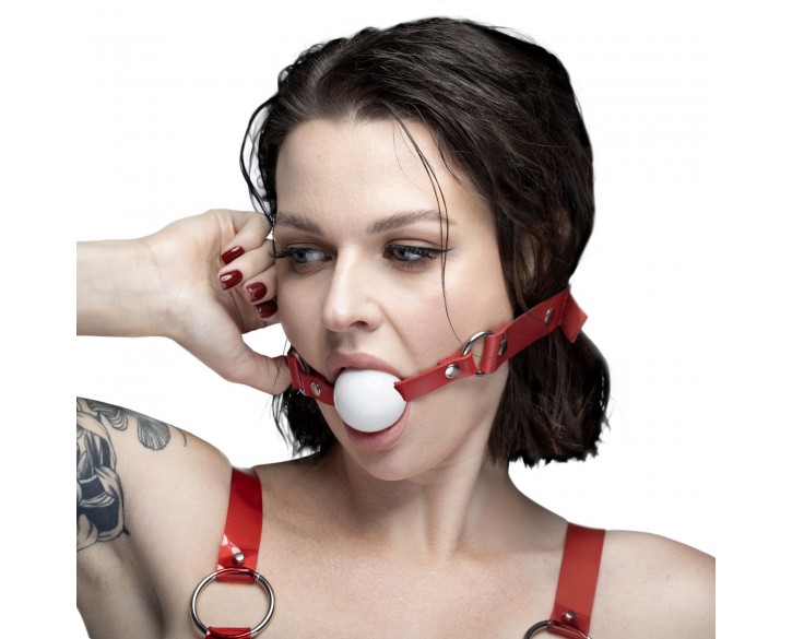 Кляп силіконовий Feral Feelings Silicon Ball Gag Red/White, червоний ремінець, біла кулька