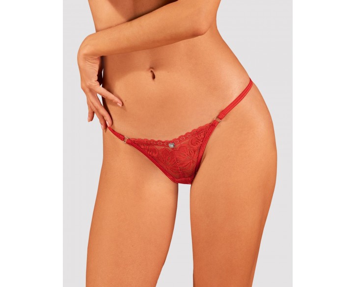 Мереживні стрінги Obsessive Lacelove thong XS/S Red, низька посадка