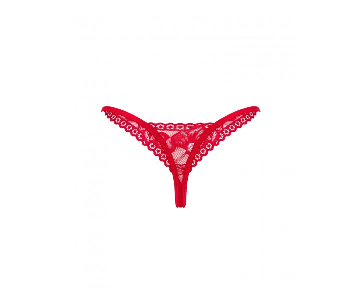 Мереживні стрінги Obsessive Lacelove thong XS/S Red, низька посадка