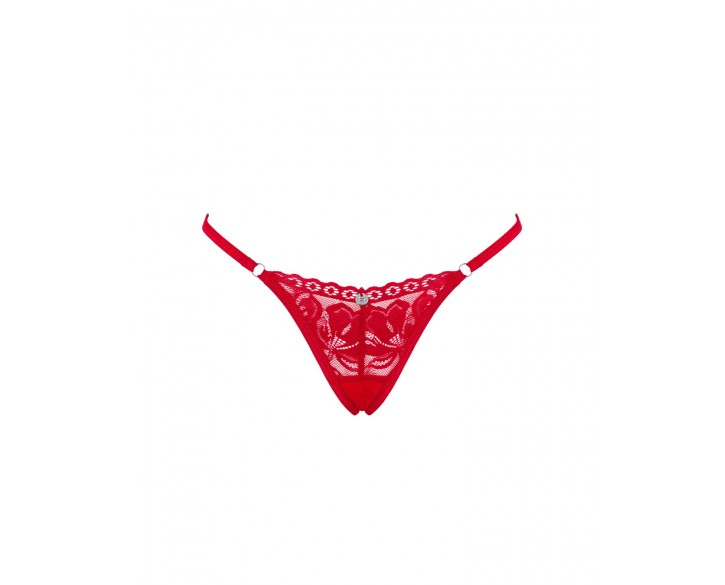 Мереживні стрінги Obsessive Lacelove thong XS/S Red, низька посадка