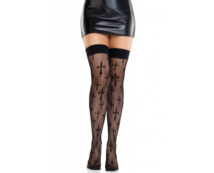 Панчохи Leg Avenue Worship Me Cross Net Thigh Highs One Size