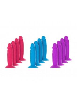 Набір фалоімітаторів ADDICTION Silly Willy 3.3” Silicone Dildo, 3 кольори, 12 шт