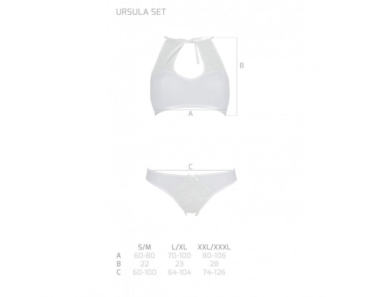 Комплект: бра, трусики з ажурним декором та відкритим кроком Ursula Set white L/XL — Passion