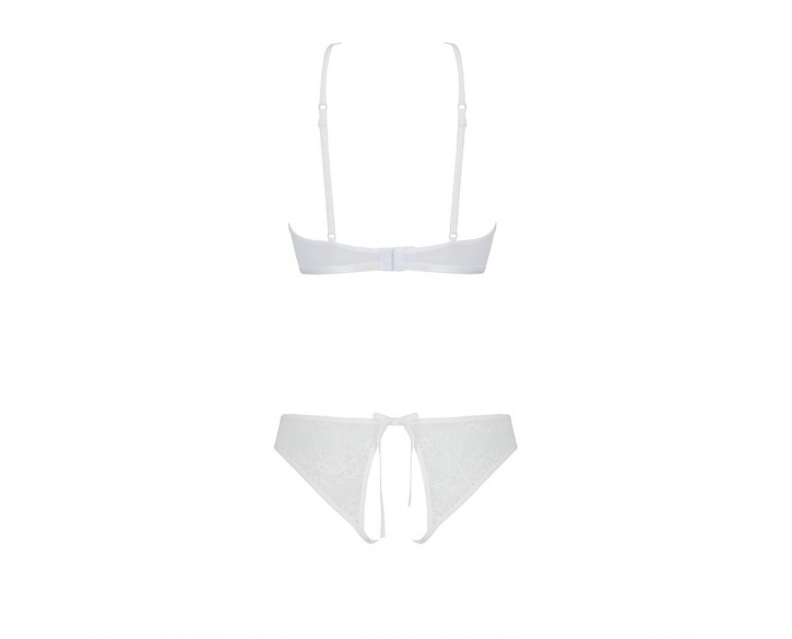 Комплект: бра, трусики з ажурним декором та відкритим кроком Ursula Set white L/XL — Passion