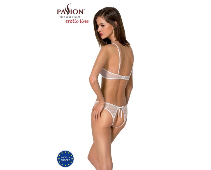 Комплект: бра, трусики з ажурним декором та відкритим кроком Ursula Set white L/XL — Passion