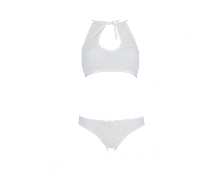 Комплект: бра, трусики з ажурним декором та відкритим кроком Ursula Set white L/XL — Passion