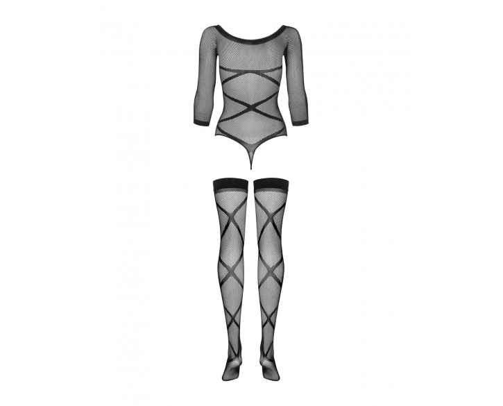 Бодістокінг Obsessive Bodystocking G320 S/M/L, панчохи, боді, декор у вигляді ліній