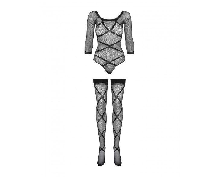 Бодістокінг Obsessive Bodystocking G320 S/M/L, панчохи, боді, декор у вигляді ліній