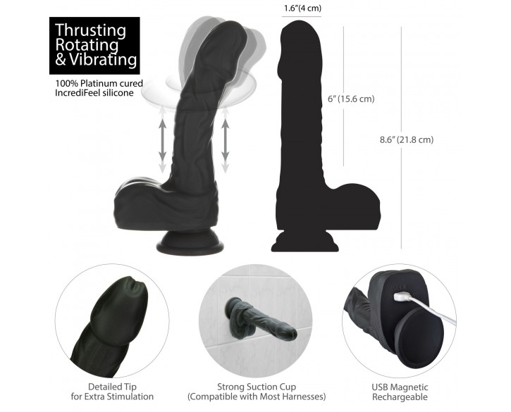 Фалоімітатор Naked Addiction – 8.6” Silicone Rotating & Thrusting Vibrating Dildo with Remote Black