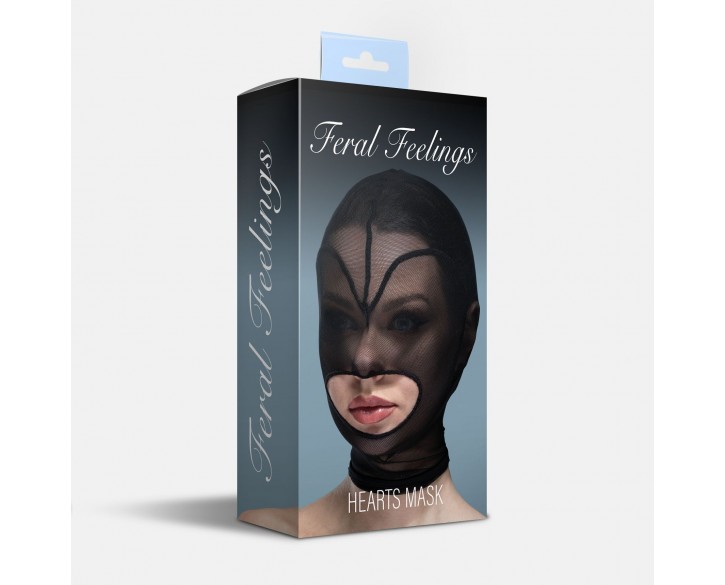 Маска серце сітка з відкритим ротом Feral Feelings - Hearts Mask Black/Black