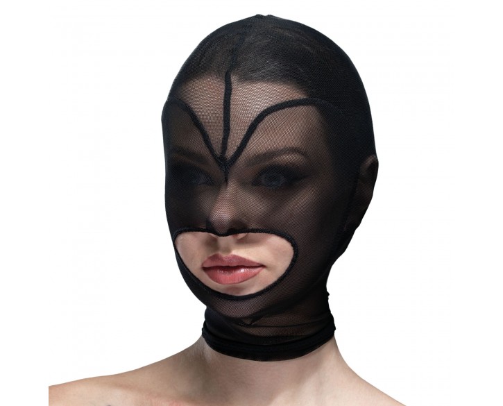 Маска серце сітка з відкритим ротом Feral Feelings - Hearts Mask Black/Black