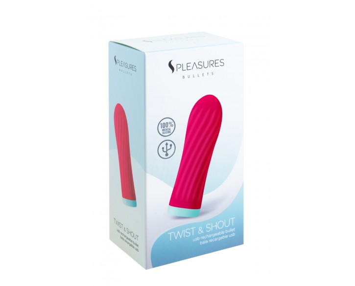Віброкуля S Pleasures Bullets Twist & Shout Cerise, яскраво-рожева, ребриста поверхня, 10 режимів