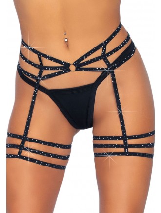 Leg Avenue Rhinestone garter strapps OS Black