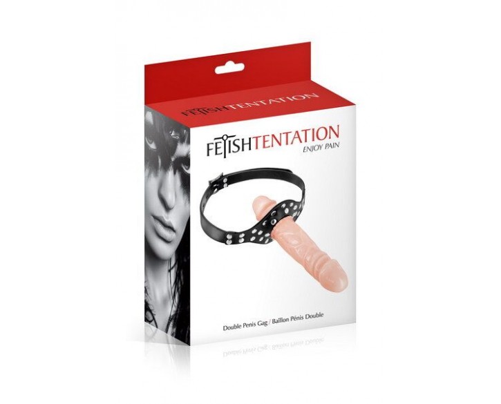 Кляп із подвійним фалоімітатором Fetish Tentation – Double Penis Gag Flesh