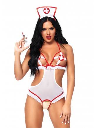 Костюм медсестри Leg Avenue Naughty Nurse, one size, боді та шапочка