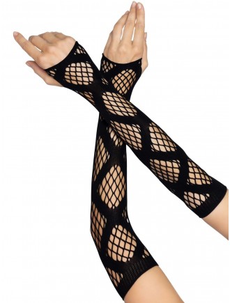 Довгі мітенки Leg Avenue Faux wrap net arm warmers One size Black, велика сітка