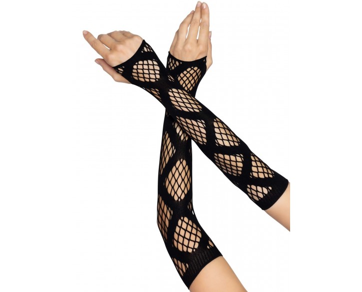 Довгі мітенки Leg Avenue Faux wrap net arm warmers One size Black, велика сітка