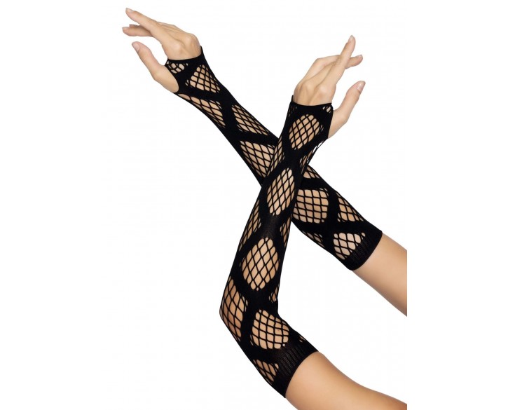 Довгі мітенки Leg Avenue Faux wrap net arm warmers One size Black, велика сітка