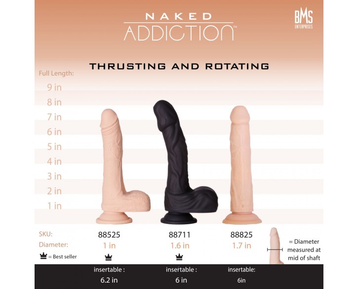 Фалоімітатор з ротацією та пульсацією Naked ADDICTION 8″ Rotating & Thrusting Dong - Vanilla