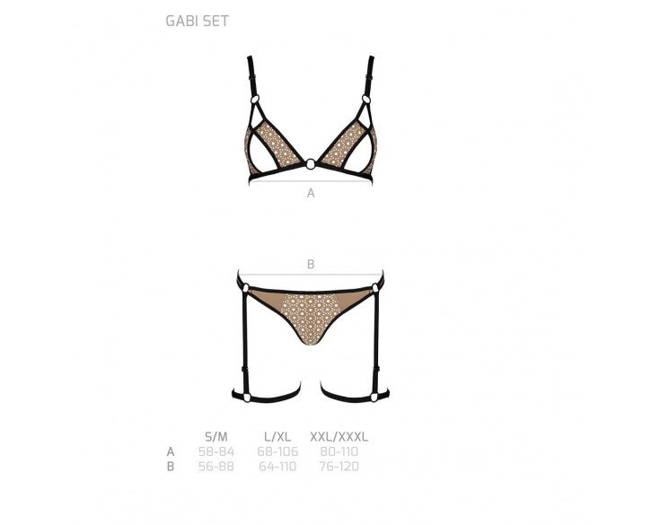 Еротичний комплект спідньої білизни Passion GABI SET L/XL beige, трусики з гартерами