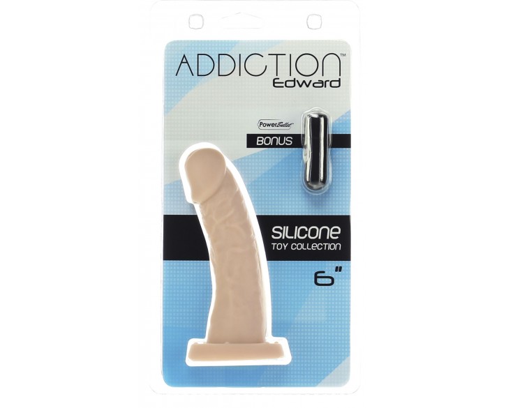 Вигнутий фалоімітатор на присосці ADDICTION — Edward 6″ Curved Dong, віброкуля в подарунок