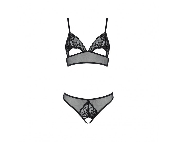 Комплект: бралет з ажурним ліфом та відкритими трусиками Christa Set with Open Bra black L/XL — Pass