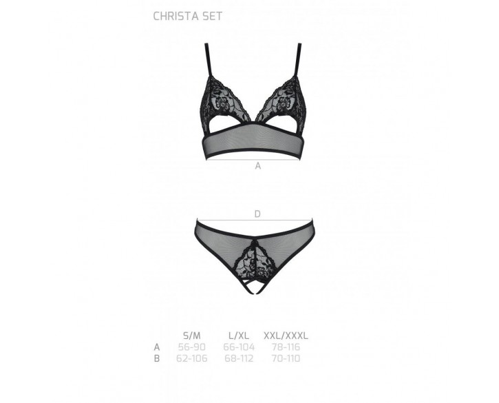 Комплект: бралет з ажурним ліфом та відкритими трусиками Christa Set with Open Bra black L/XL — Pass