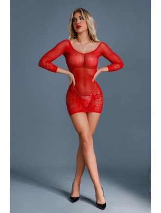 Сукня-сітка Caprice Lingerie Model 01 One size Red, мереживо, довгі рукави