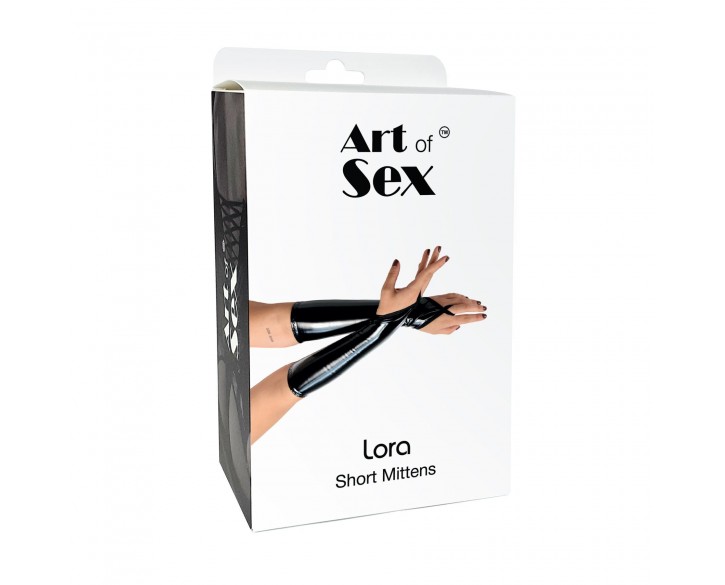 Вінілові мітенки Art of Sex - Lora короткі, розмір S, колір чорний з ефектом мокрого оксамиту
