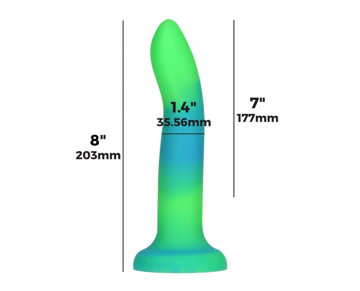 Фалоімітатор, що світиться в темряві, ADDICTION Rave 8″, Glow in the Dark Dildo Blue Green, 20,3 см