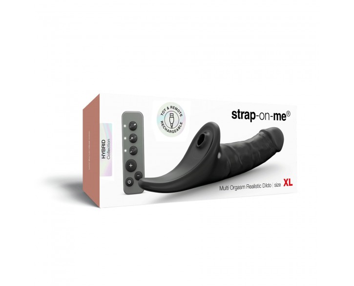 Вібронасадка для страпону з вакуумною стимуляцією Strap-On-Me Multi Orgasm Realistic Dildo XL Black